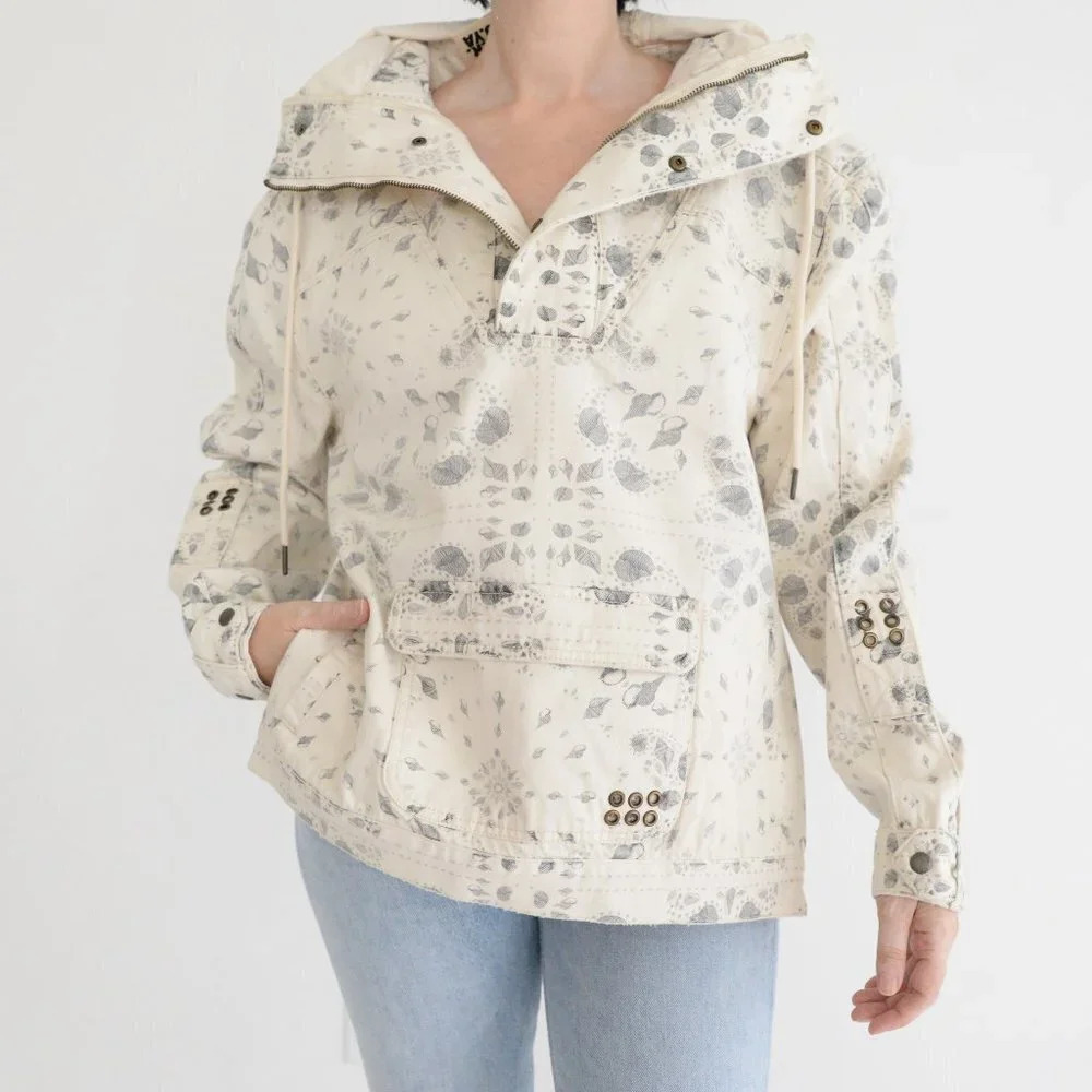 SER.O.YA Braxton Cream Sea Shells Hoodie  Pullover Denim Jacket S NWT